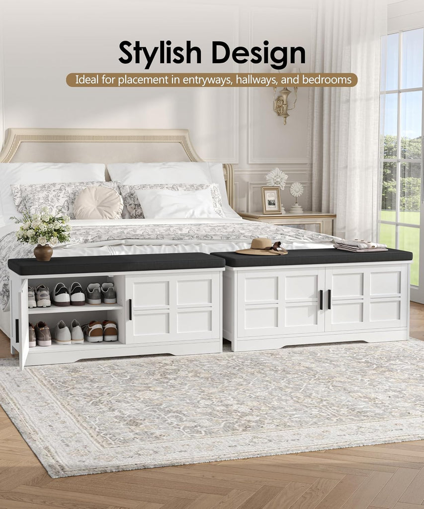 Shoe Bench with Storage, 39.4" Entryway Bench with Padded Cushion, 2-Tier Shoe Cabinet Bench with Adjustable Shelves