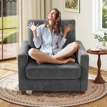 35.5in Oversized Accent Chair, Easy to Assemble Living Room Chairs, Corduroy Reading Chair , 22.5in Deeper Seats