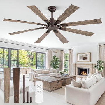 65 Inch Oil Rubbed Bronze Ceiling Fans No Light with Remote, Indoor/Outdoor Farmhouse Ceiling Fan Without Light