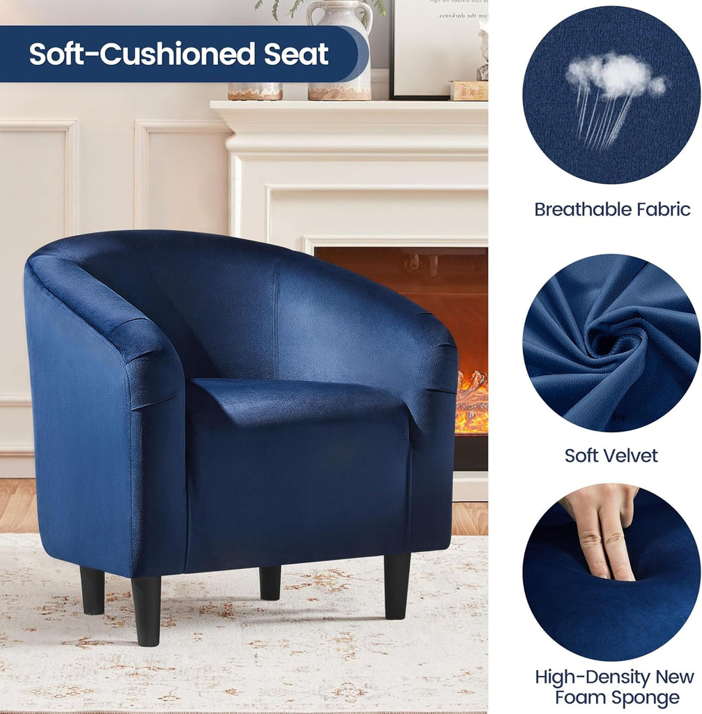 Velvet Accent Chair Set of 2, Barrel Chair , Modern Club Chair with Soft Padded Seat and Sturdy Legs Waiting Room