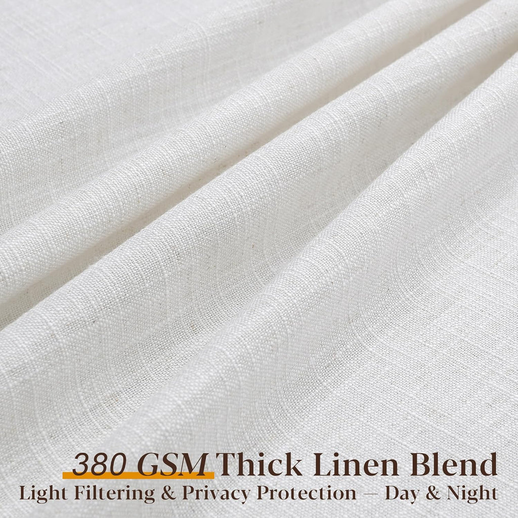 Natural Linen Pinch Pleated Curtains 84 Inch Length for Living Dining Room Cream Ivory Textured Pinch Pleat Drapes