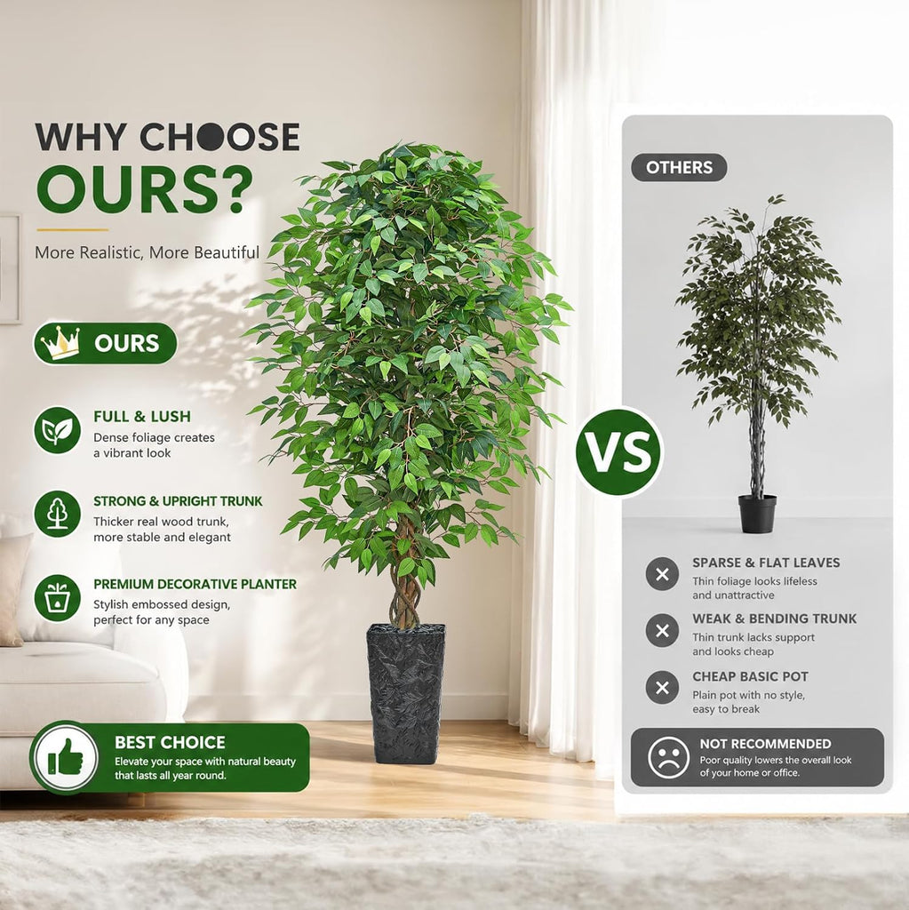 6FT Artificial Ficus Tree, Tall Fake Tree