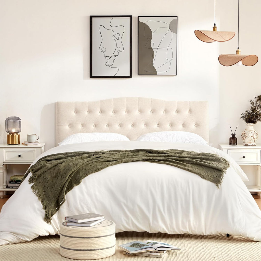 Tufted Upholstered Headboard Queen, Sturdy and Durable Solid Wood Bed headboard, Fabric Headboard Adjustable Height