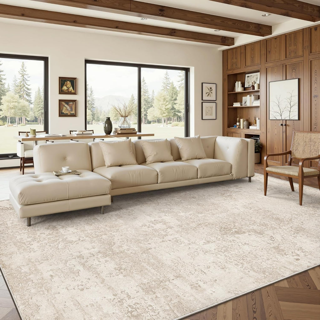 Washable Rugs 8x10, Beige Abstract Large Area Rugs