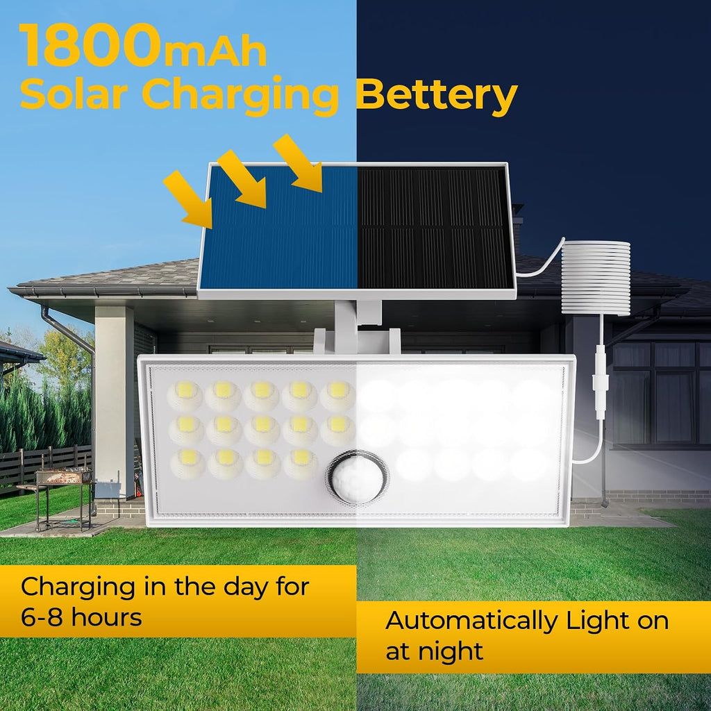 Split-Design Solar Motion Sensor Security Lights Outdoor, 2 Pack | IP65 Waterproof Solar Outdoor Wall Light, With