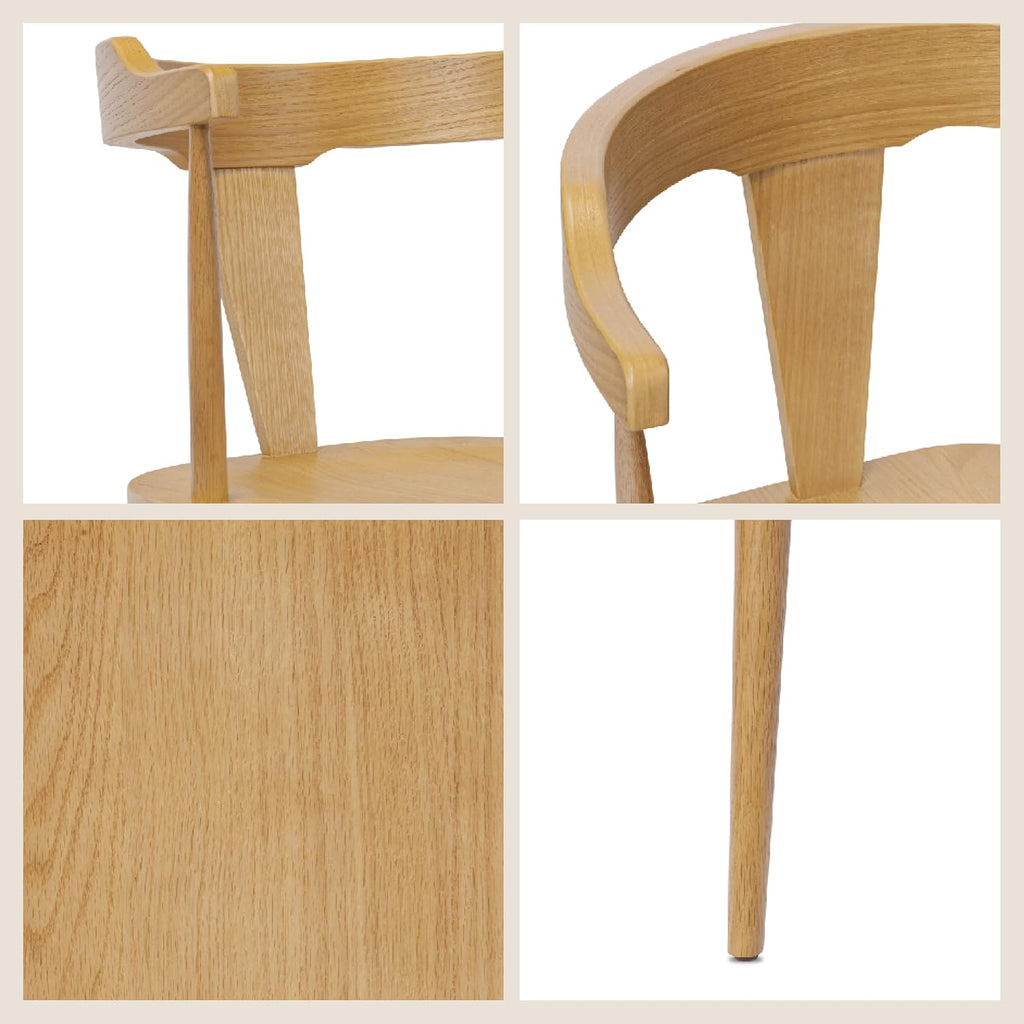 Mid Century Modern Enzo Dining Chair Solid Oak Wood Set of 2