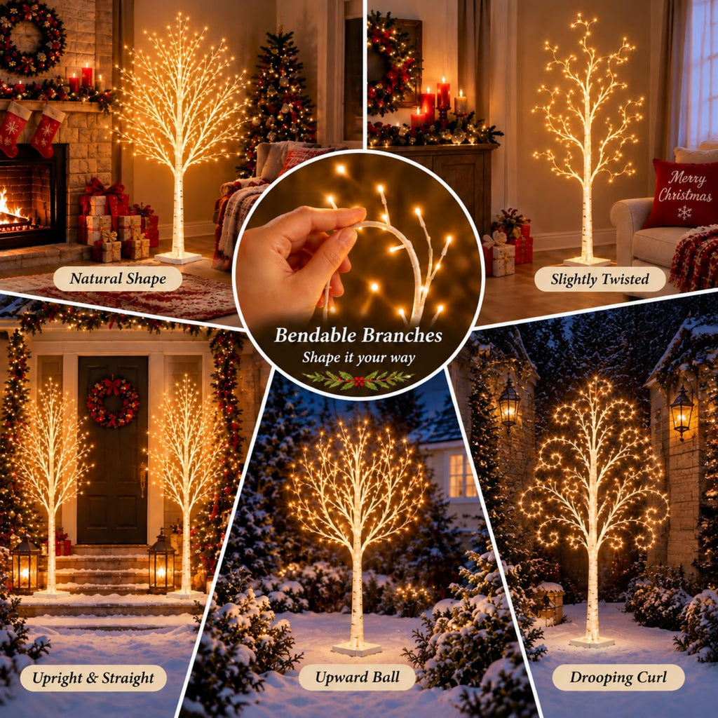 6 Pcs Lighted Birch Tree, 4ft 5ft 6ft, Warm White