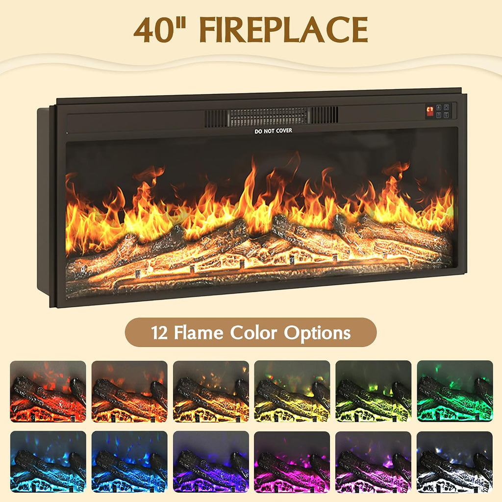 85.6" Fireplace TV Stand for TV Up to 90",Entertainment Center with 40" Electric Fireplace,Simulates 12 Flame