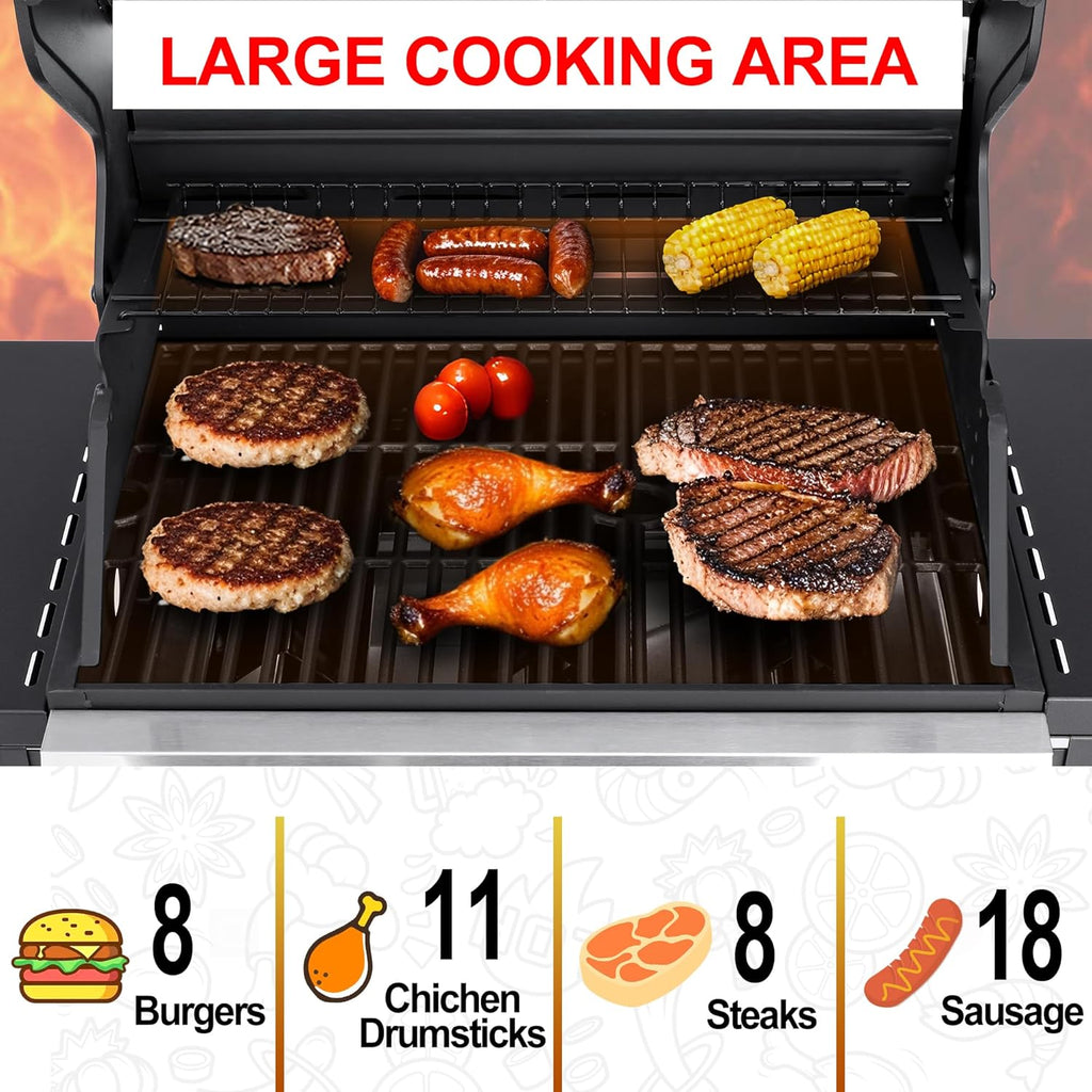 3-Burner Propane Gas Grill with Side Table and Thermometer, Stainless Steel Cabinet, Cast Iron Grates for Patio and Outdoor BBQ
