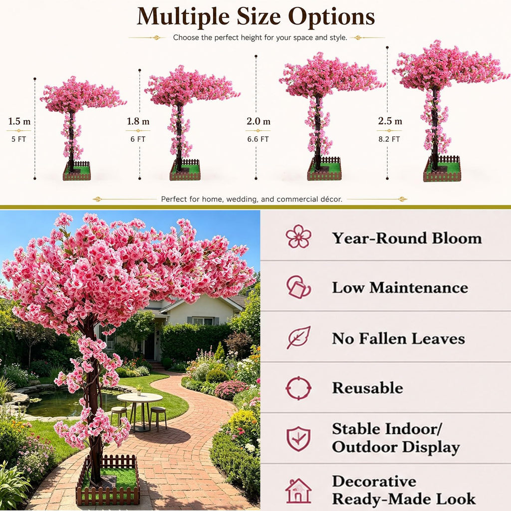 6.7FT Upgraded Artificial Cherry Blossom Trees, Pink Gradient Sakura Tree