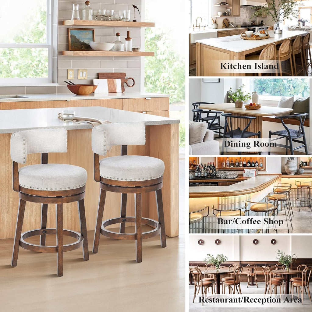 Swivel Bar Stool Set of 2, Modern Swivel Barstool with Back, Counter Height Bar Stools, 25 Inch Upholstered Wood