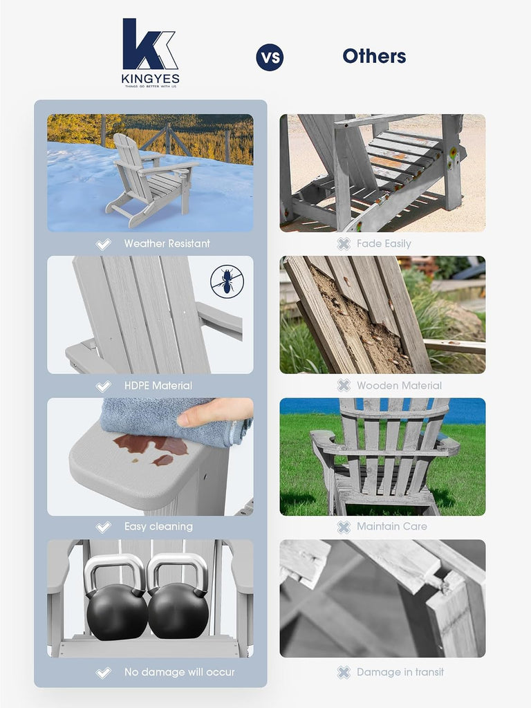 Folding Adirondack Chair with 2 Cup Holders, Silver Grey | HDPE Composite | Waterproof | Wood Grain | Hidden Cup &