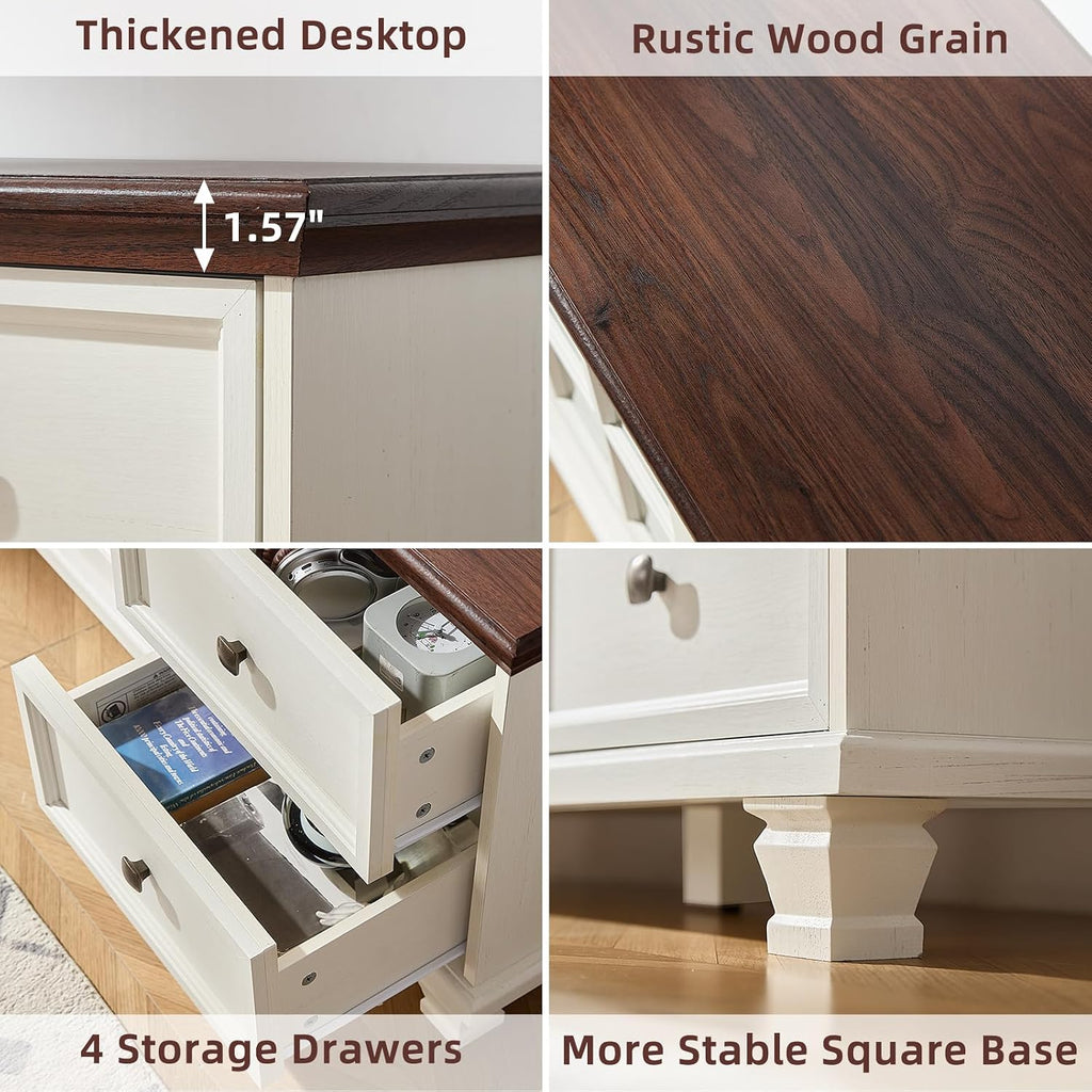 TV Stands for Living Room, Farmhouse Entertainment Center, Rustic Wood TV Stand with Drawers for 75 Inch TV, White