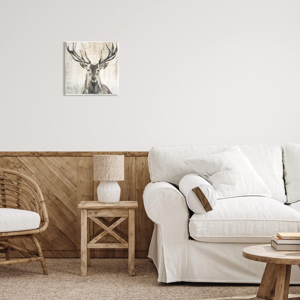 Rustic Deer Elk Wildlife, 24 x 24 Inch Canvas Wall Art