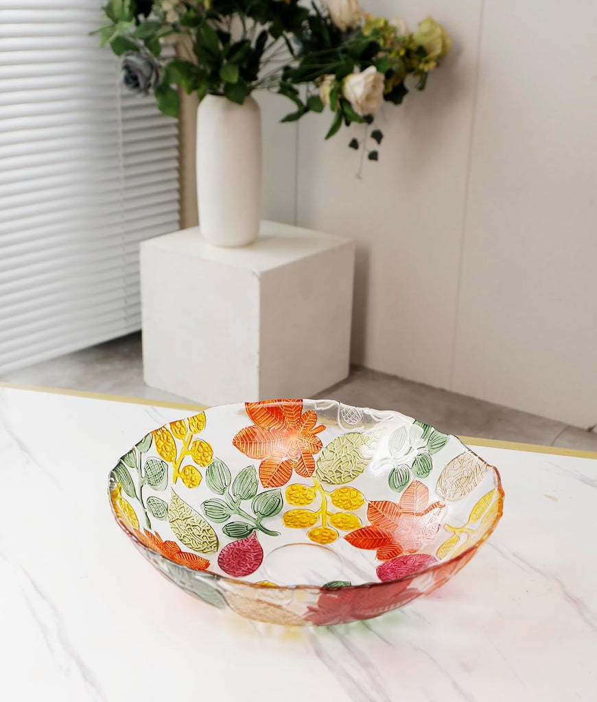 Large Hand Painted Colorful Crystal Glass Decorative Bowl.