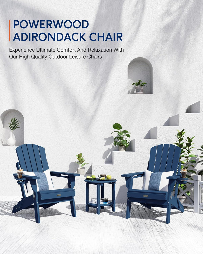 Adirondack Chair with Cup Holder: Folding Adirondack Chairs Plastic HDPE Material Furniture - Composite Fire Pit