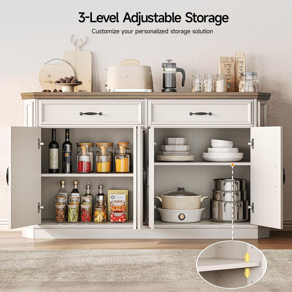 55" Sideboard Buffet Cabinet with 2 Storage Drawers & 4 Doors