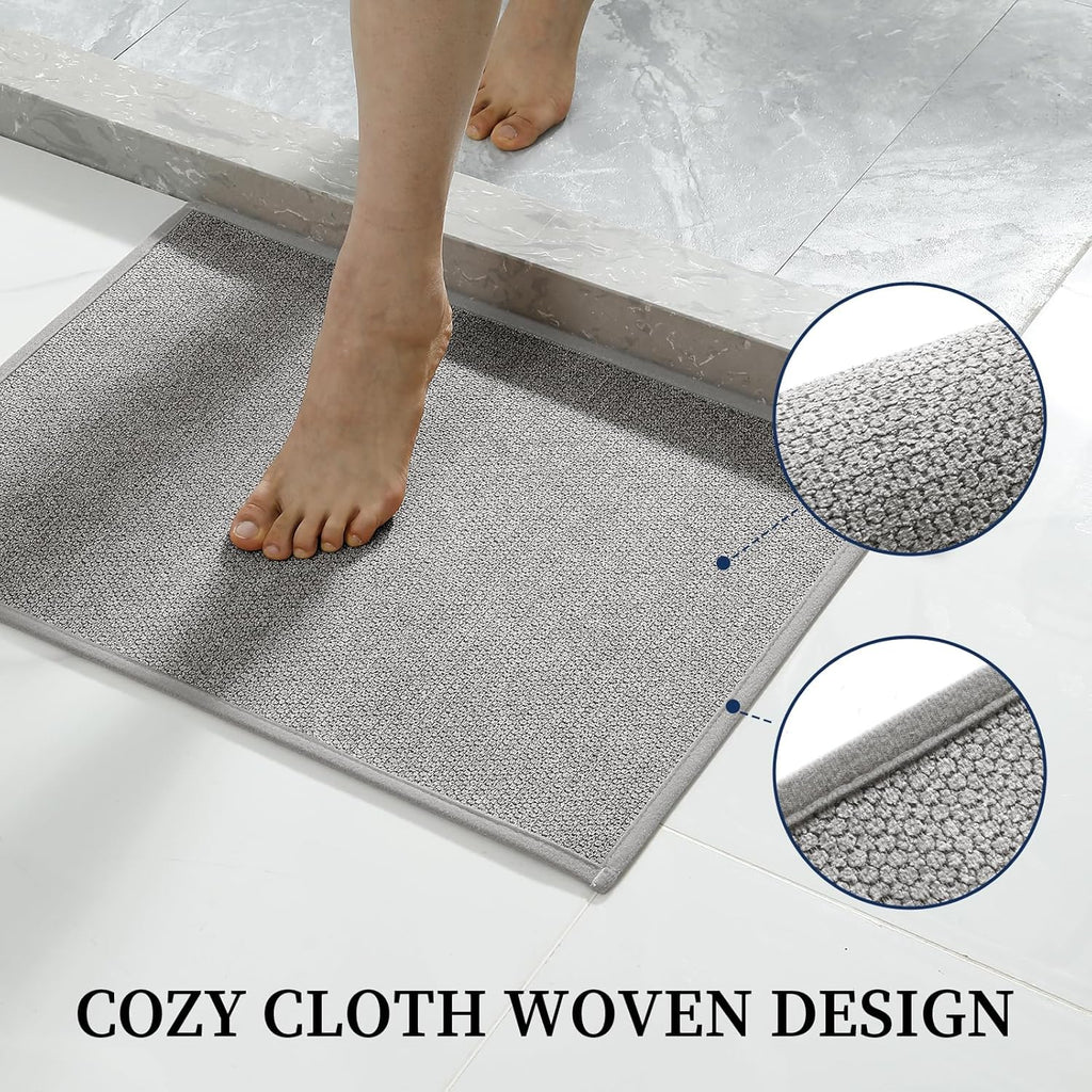 Gray Bathroom Rugs Sets 3 Piece, Quick Dry Thin Bath Mat with Toilet Rug, Non Slip Absorbent Machine Washable, Bath