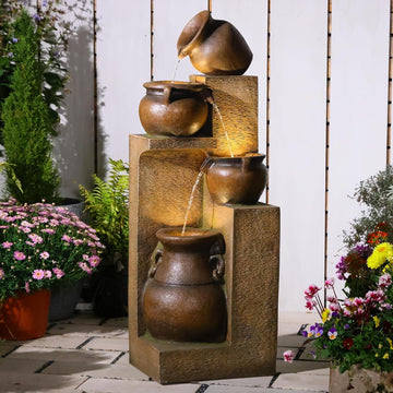 Water Fountain Outdoor Fountain with Lights - 53 Inches 4 Tiered Floor Standing Outdoor Water Fountains