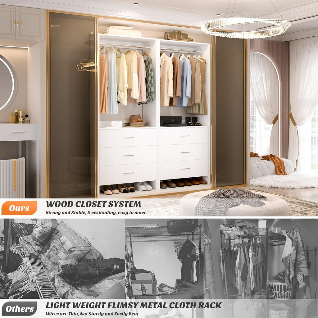 Closet System Closet Organizer, Wood Closets Organizer System, Walk-in Closet or Wardrobe, Clothes Rack with Hanging