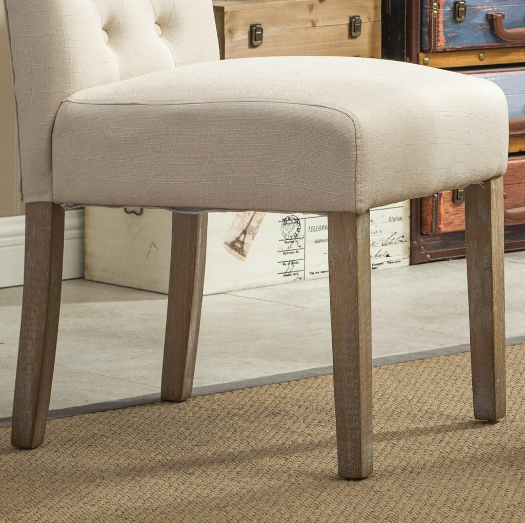 Solid Wood Tufted Parsons Dining Chair (Set of 2), Tan