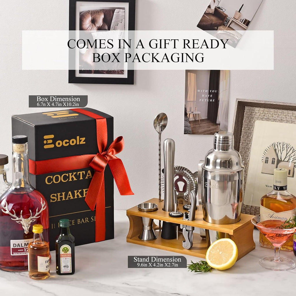 Bartender Kit Cocktail Shaker Set with Stand Bar Tool Bar Set for Drink Mixing Home Bartending Kit 11-Piece Bar Cart