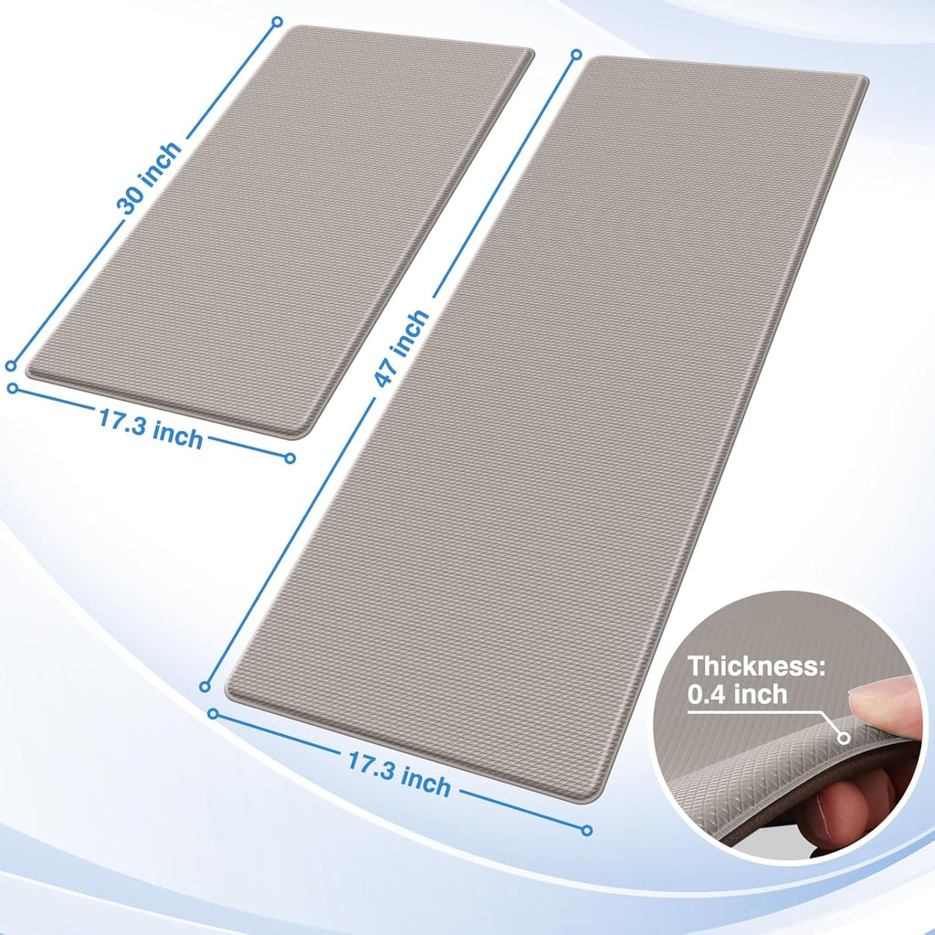Kitchen Mats for Floor, 2-Piece Anti-Fatigue Kitchen Rugs, Khaki | 17.3" x 30" + 17.3" x 47", cushioned comfort