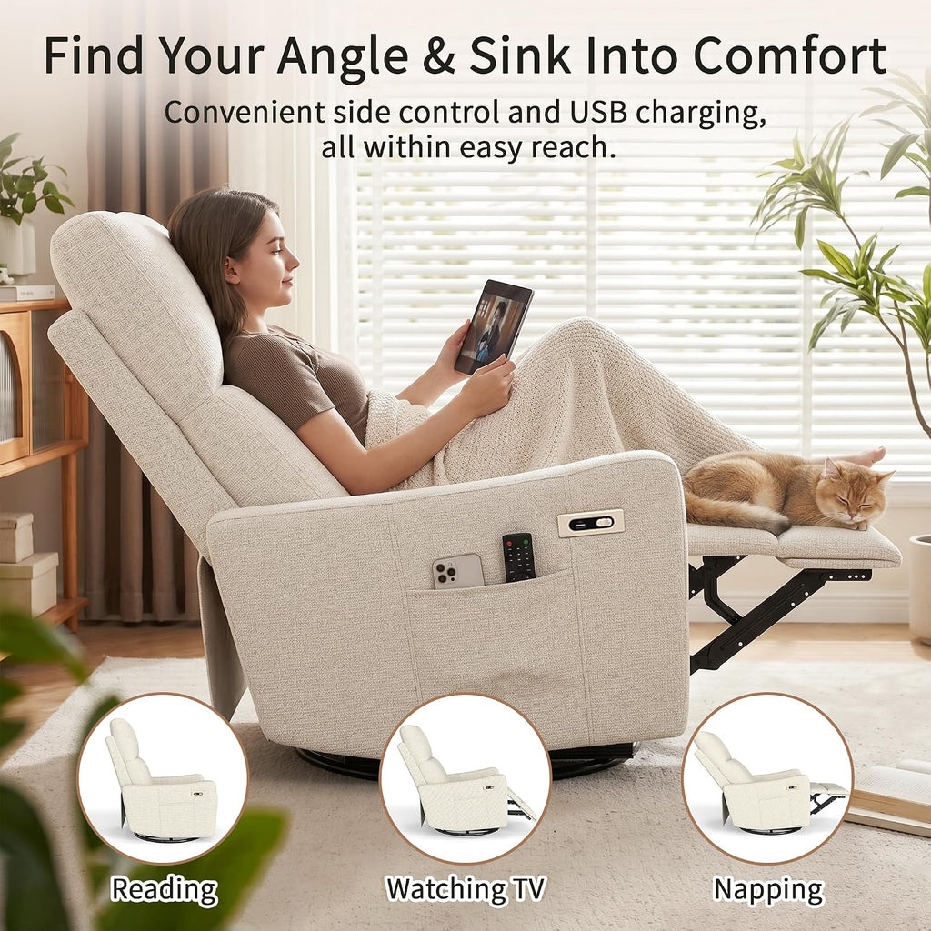 Power Swivel Recliner Chair, 270°Swivel Rocker Chair for Adults, Rocking Recliner Upholstered Fabric Glider Recliner