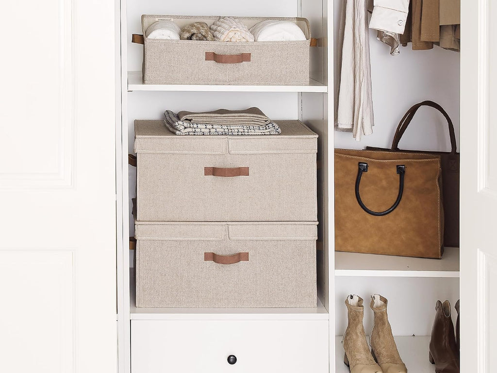 Extra Large Storage Bins with Lids, 55L Decorative Organizer with Divider Board, Fabric Boxes with Handles, Mixing of