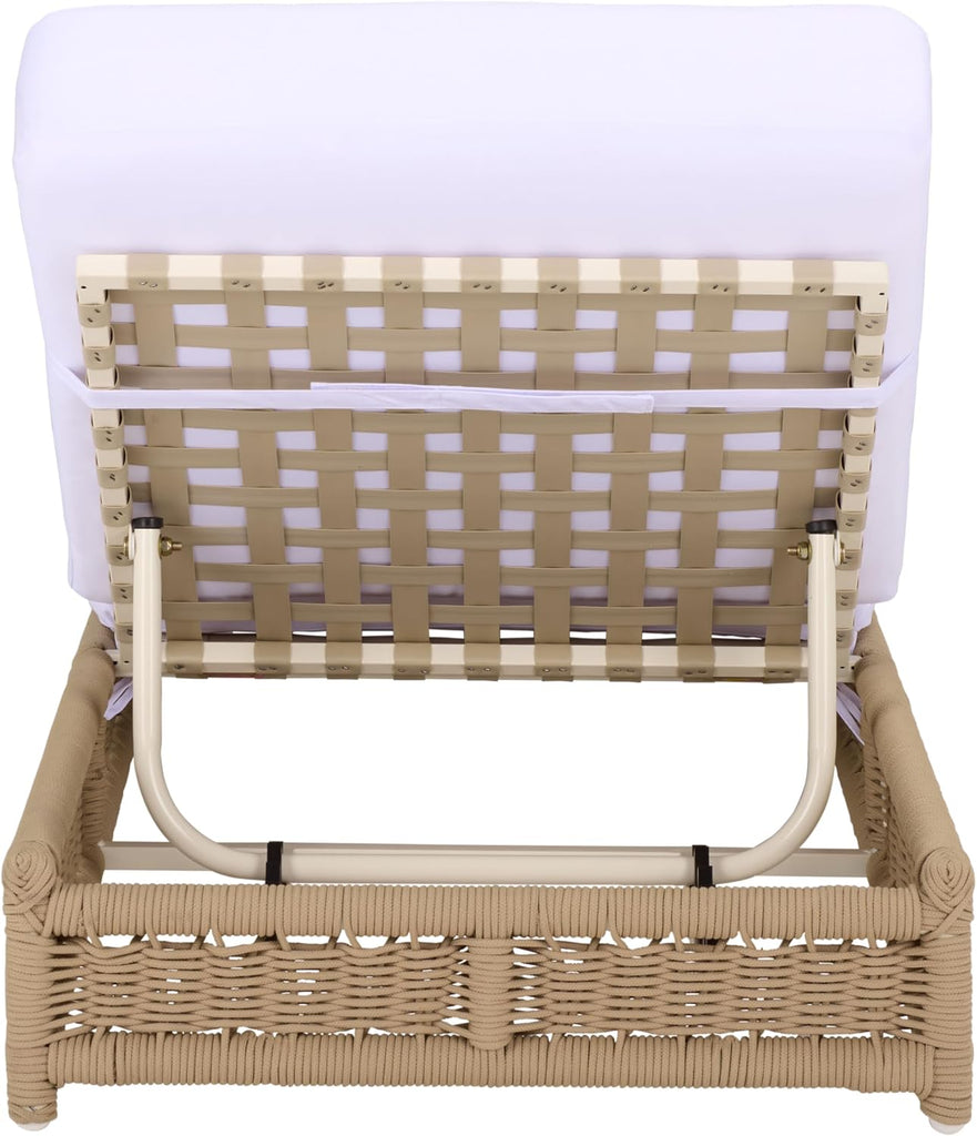 Outdoor Patio Furniture Collection - Callan Tan Rope & White Cushion Lounger, Fully Assembled Outdoor Chaise, Modern