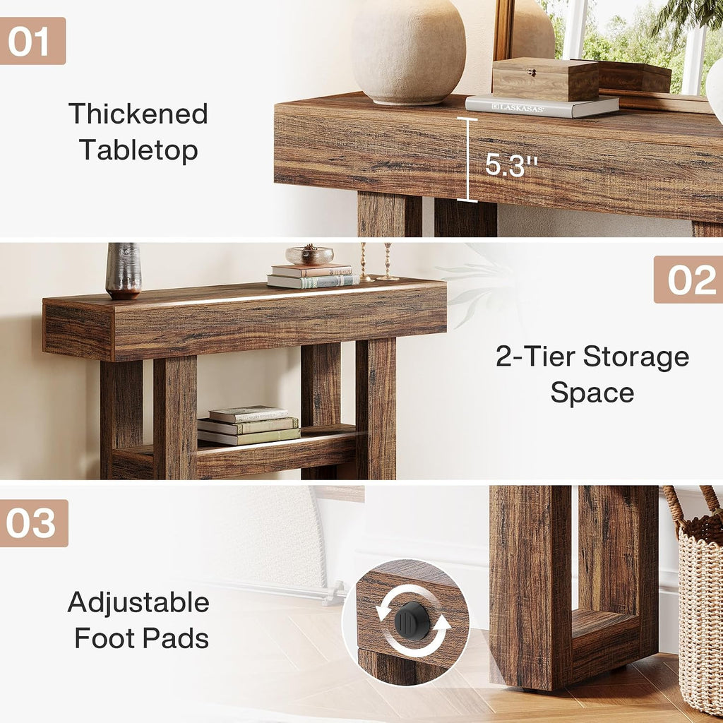 41.34-Inch Farmhouse Console Table, 2-Tier Narrow Sofa Table Behind The Couch, Entryway Furniture with Storage