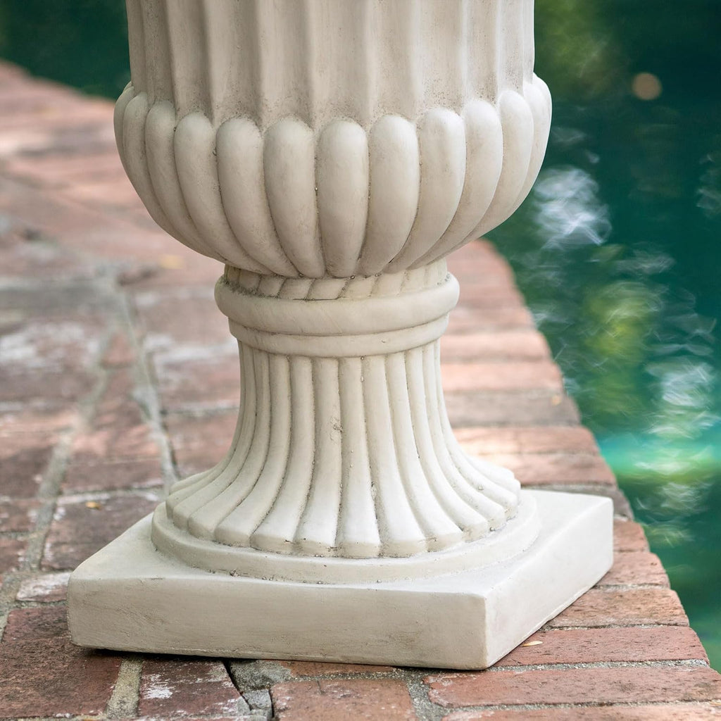 Large 26.5 Inch Outdoor Urn Planter Antique Italian Style Flower Pot, Magnesium Oxide Pedestal Garden Planter Porch