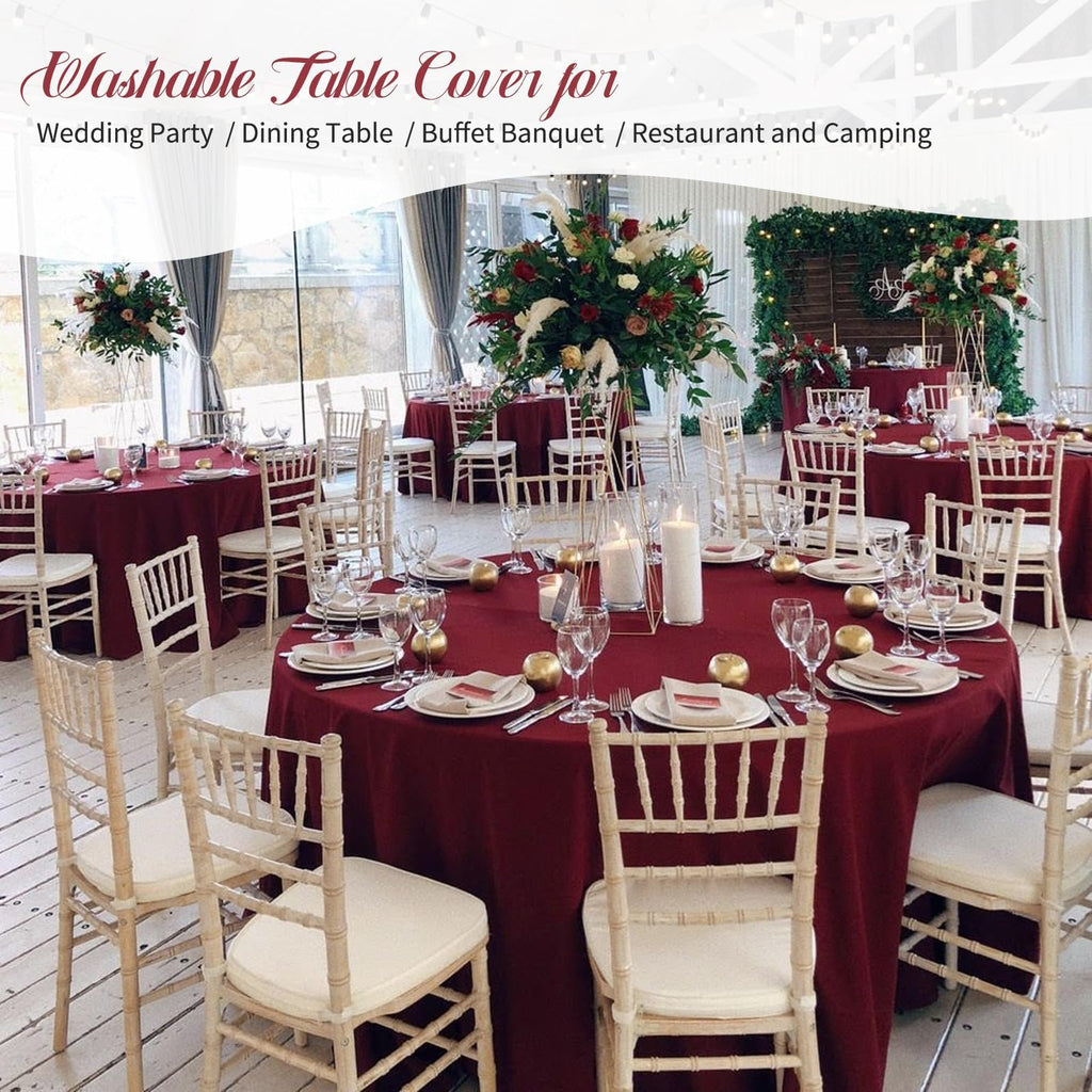 10 Packs Burgundy Round Tablecloth - 120 Inch, Polyester