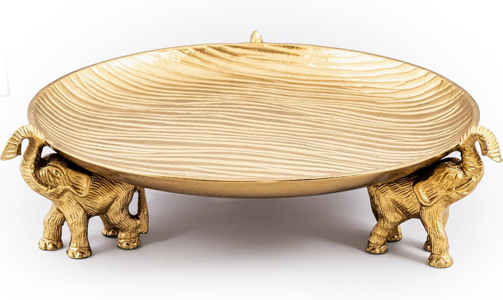 Round Golden Serving Tray with Handles - Decorative Coffee Table Tray, Round Decorative Tray, Gold Table Decor for