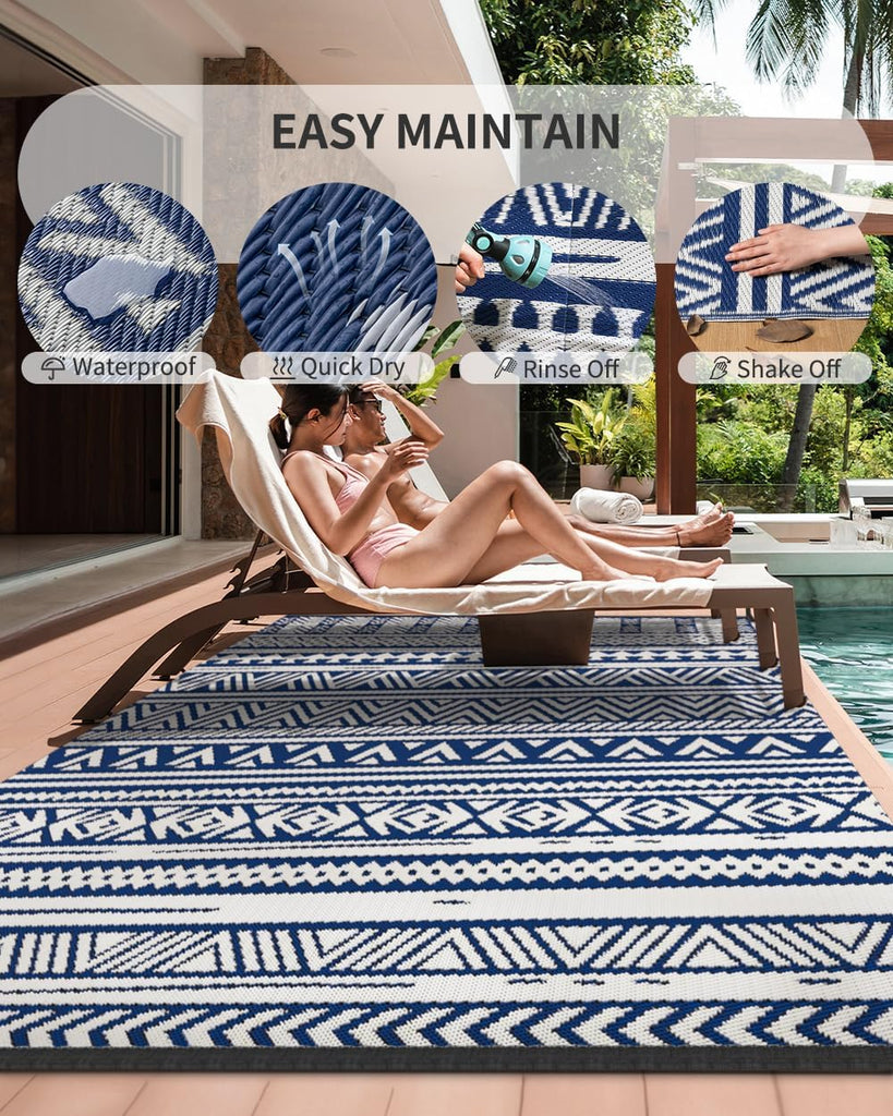 Outdoor Rug 8x10 Waterproof Outdoor Patio Rug Mat Reverisble Plastic Straw Outdoor Rug for RV Campin