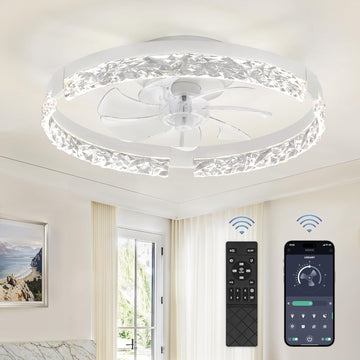 20 Inch Low Profile Ceiling Fans with Lights and Remote, Fandelier Ceiling Fan Flush Mount