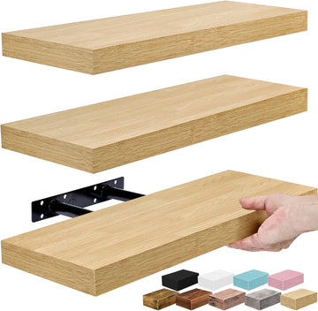 Floating Shelves for Wall - 16 Inch Floating Shelf & Wall Decor - Mounted Bathroom Shelves with Invisible Brackets
