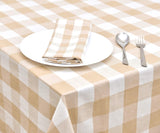 Rectangular Tablecloth, Cotton, Beige and Cream, 63 X 109, Farmhouse Plaid, Heat Resistant, 1.0 Coun