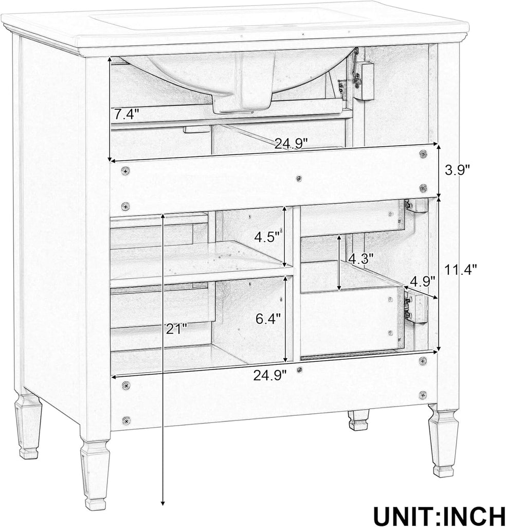 Harper & Bright Designs 30" Bathroom Vanity with Sink, Free Standing Vanity Set with Tip-Out Drawer, 2 Drawers