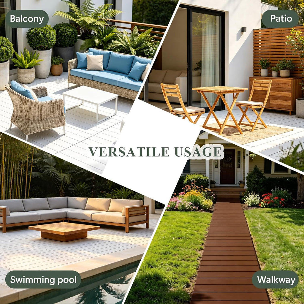 Plastic Interlocking Deck Tiles 24"x13"(6-Pack) Outdoor Patio Flooring, Waterproof All-Weather Decking for Balcony