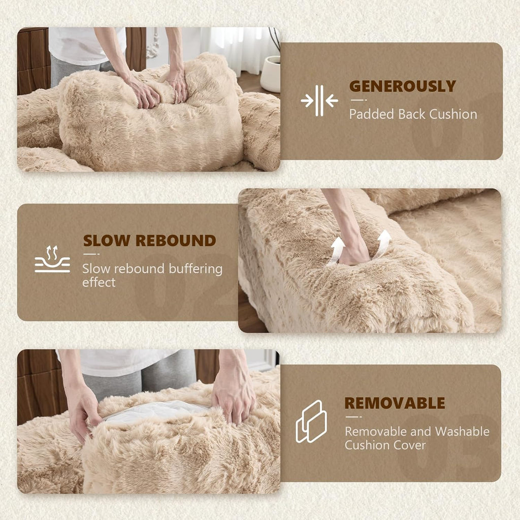 Boneless Chaise Lounge Chair, Light Brown Oversized Reading Chair Upholstered Bubble Fleece Cloud Couch Sofa Recliner