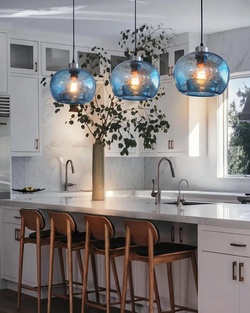 Glass Pendant Lights Kitchen Island Modern Farmhouse Blue Ceiling Hanging Light Fixtures Globe Over Table Sink Foyer