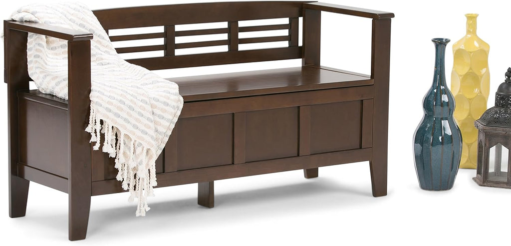 Adams Entryway Storage Bench - 48 inch Wide Solid Wood Hallway Seat in Rustic Medium Brown, Contemporary Bench with