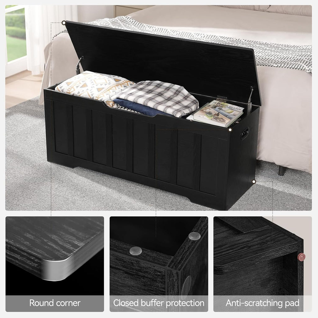 47.2"Storage Chest Extra Large,Wooden Storage Bench(Black) | Storage trunk with 2 Safety