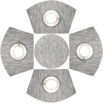 Round Table Placemats Set of 5 Woven Vinyl Wedge Placemats with Centerpiece Round Table Mats Heat Resistant Wipe