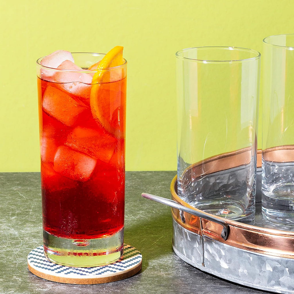 Highball Glasses set of 4, 17 oz Drinking Glasses, Red Series Heavy Bubble Base