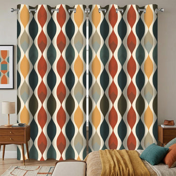 Colorful Geometric Blackout Curtain Red Yellow Abstract Window Drapes, Thermal Insulated Darkening Living Room Decor