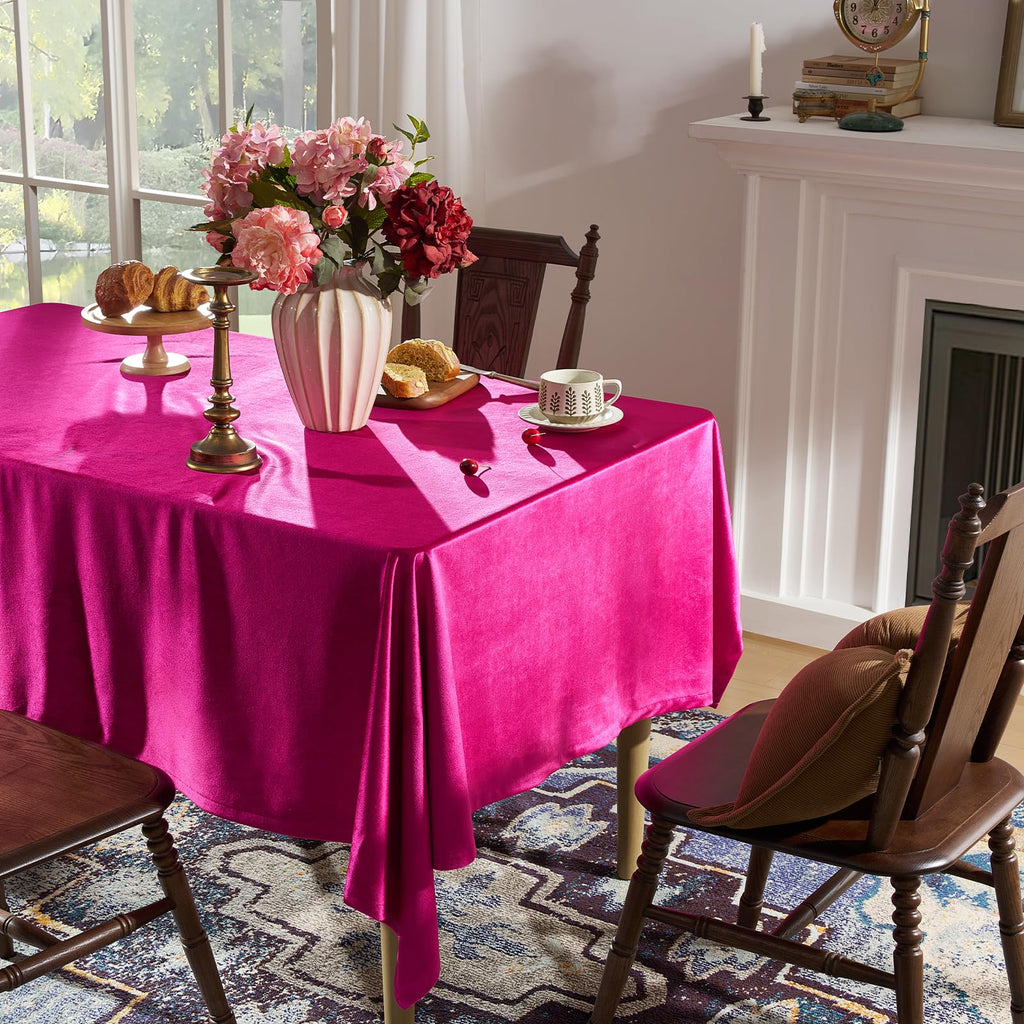 Hot Pink Velvet Tablecloths Rectangular: French Luxurious Solid Table Cloth