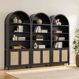 Book Shelf Arched Cabinet Bookshelf Arch 84.2" Tall Bookcase 5 Tier Large Bookshelves with Doors Storage Rattan Boho