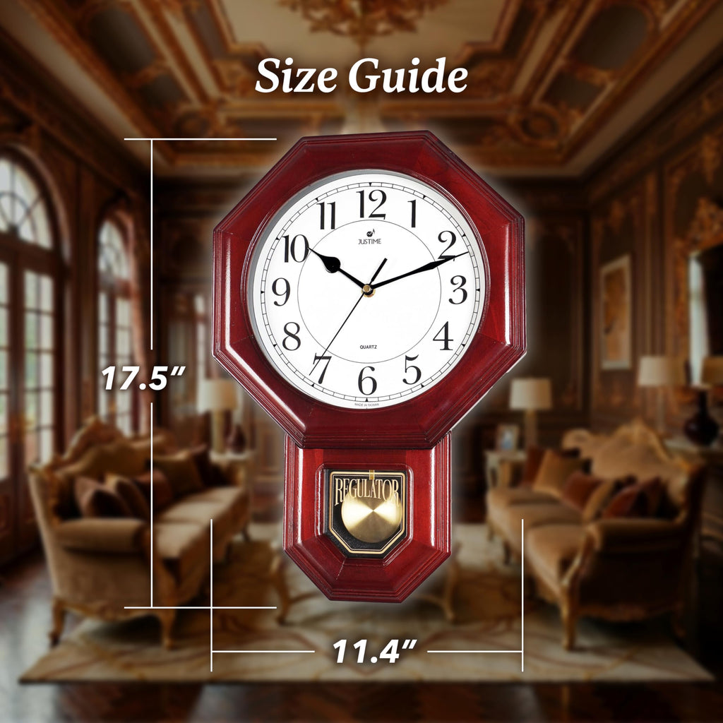 18" Schoolhouse Solid Wood Pendulum Wall Clock, Westminster Chime
